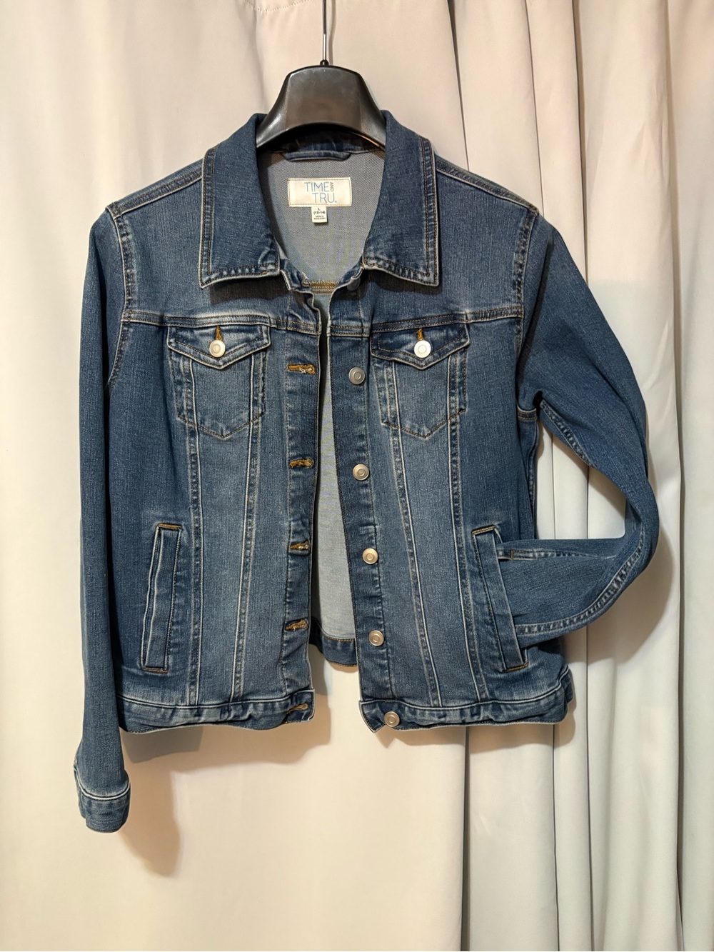 Time and Tru Dark Blue Denim Jacket with Button Front